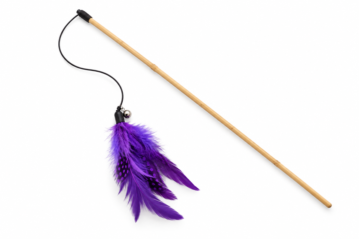 Purple feather teaser wand cat toy