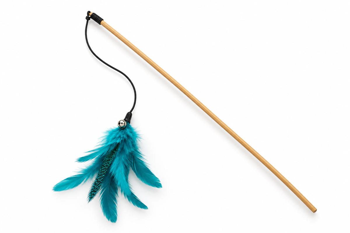 Teal feather teaser wand cat toy